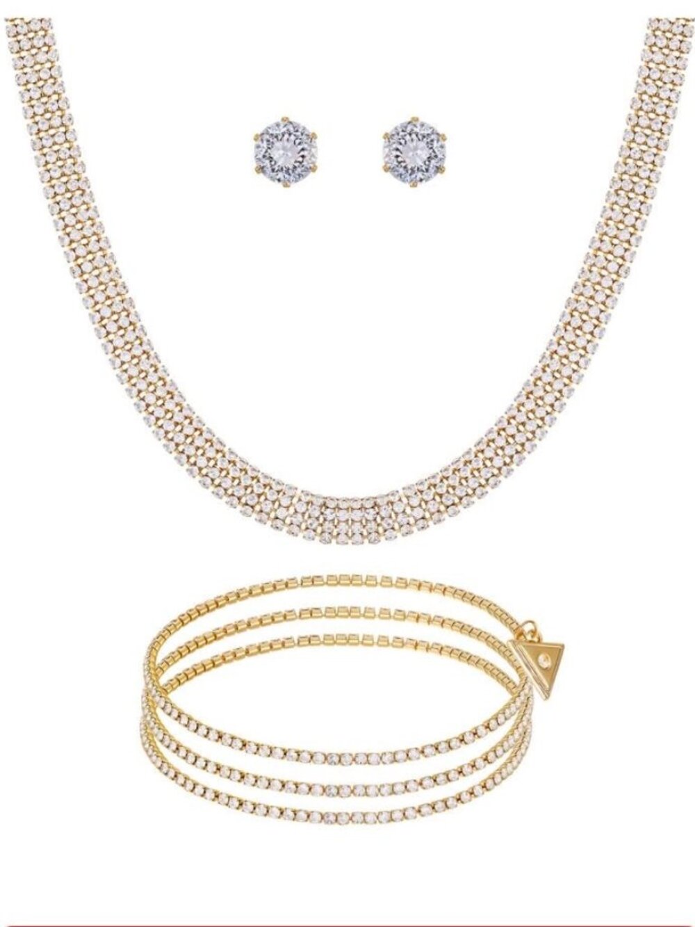 NWT Guess 3-Pc Cubic Zirconia Choker Necklace, Stud Earring and Bracelet Silver